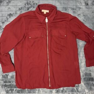 MICHAEL Michael Kors Blouse Womens 1X Red Zip Front Long Sleeve Tunic Pockets